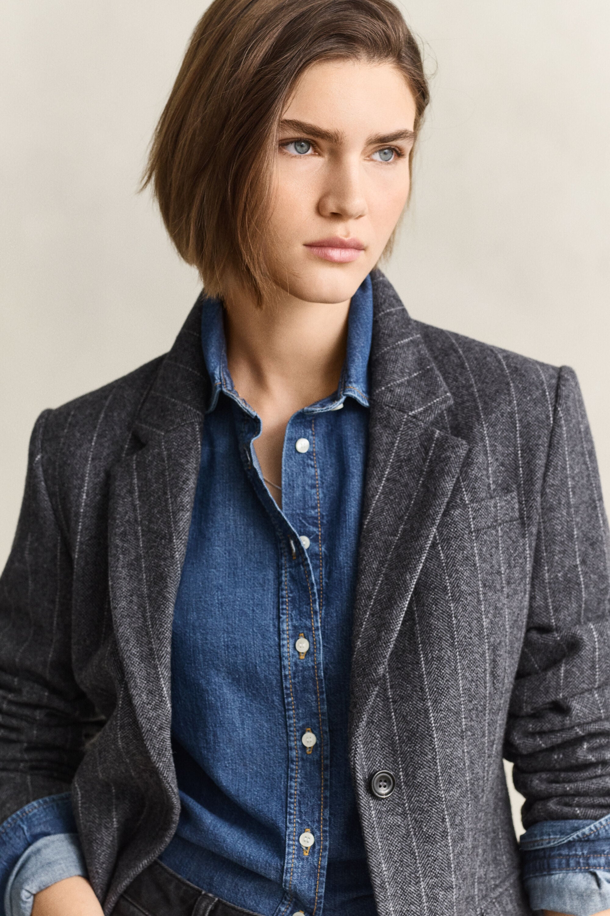 Blazer ampulheta Pinstripe
