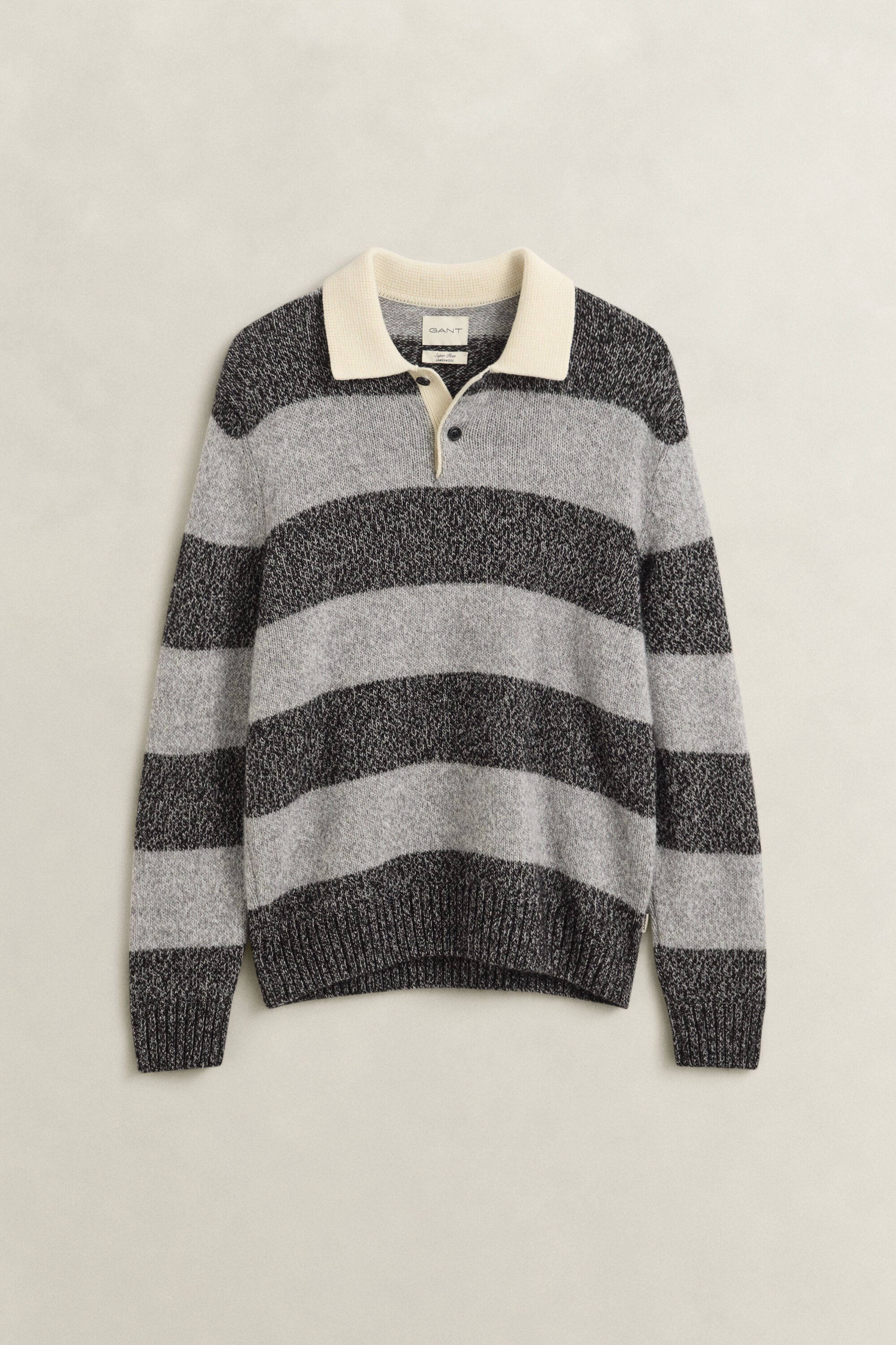 Camisola de malha estilo polo em mistura de lã de alpaca às riscas
