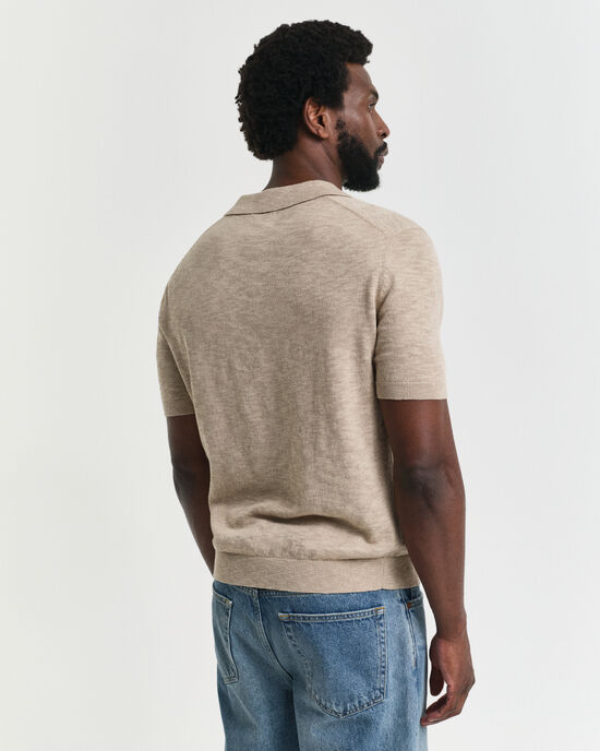 Camisola de malha estilo polo com manga curta em mistura de linho