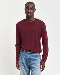 Camisola de malha com decote redondo em l&atilde; de merino extrafina