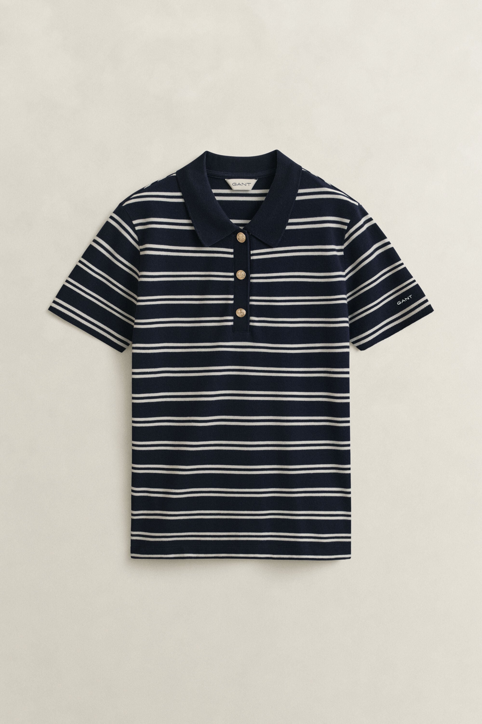 Camisola tipo polo em algodão piqué às riscas
