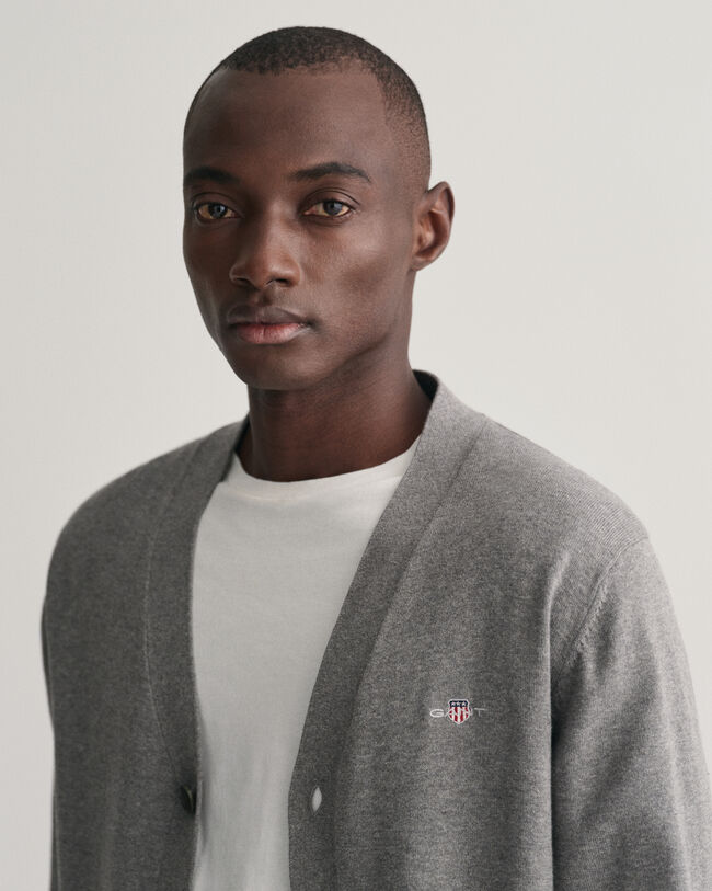 Casaco de malha com decote em V de algodão clássico