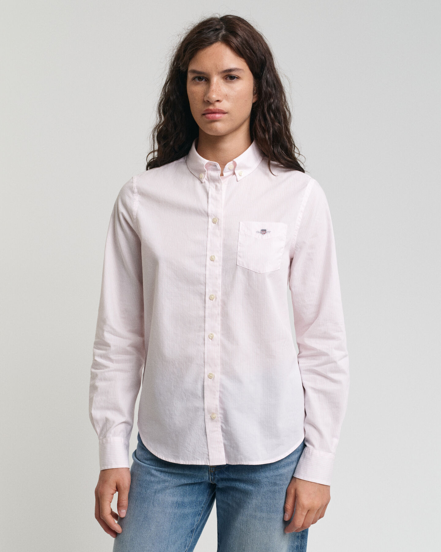 Camisa em popelina &agrave;s riscas regular fit Seasonal Essential