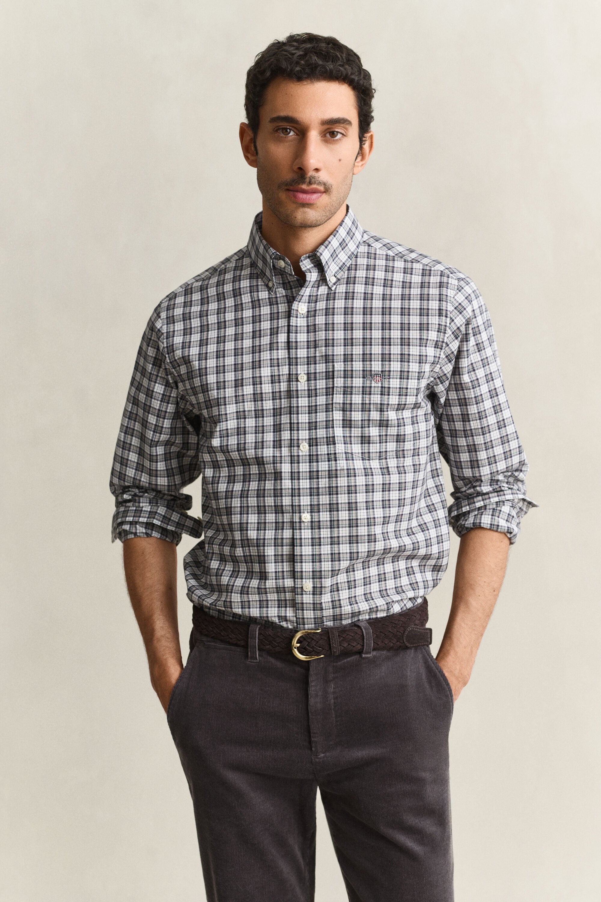 Camisa de popelina com padrão de xadrez