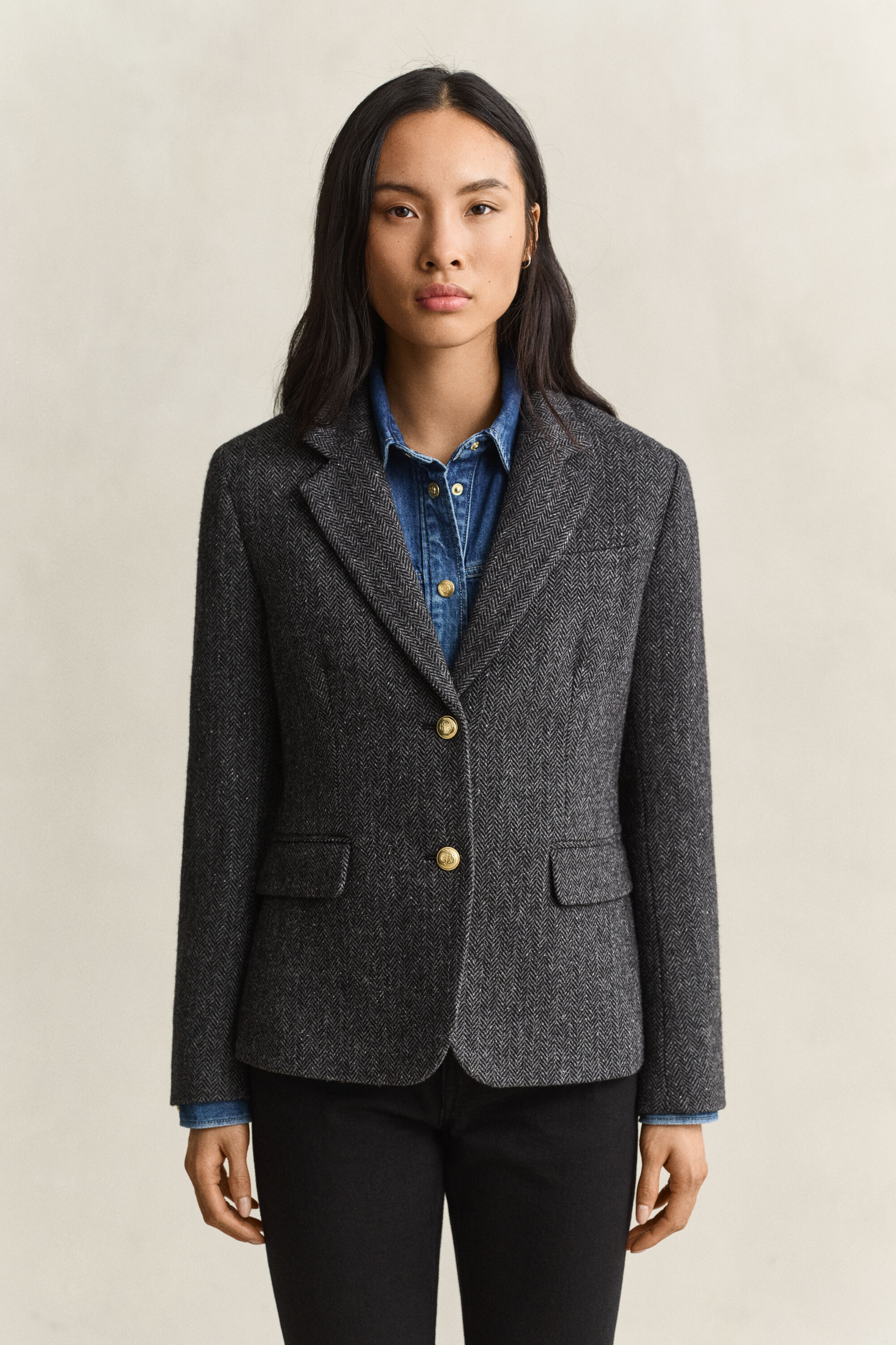 Blazer com padrão espinha de peixe