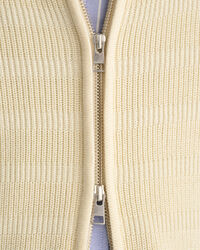 Casaco de malha com fecho de correr em algod&atilde;o texturizado &agrave;s riscas