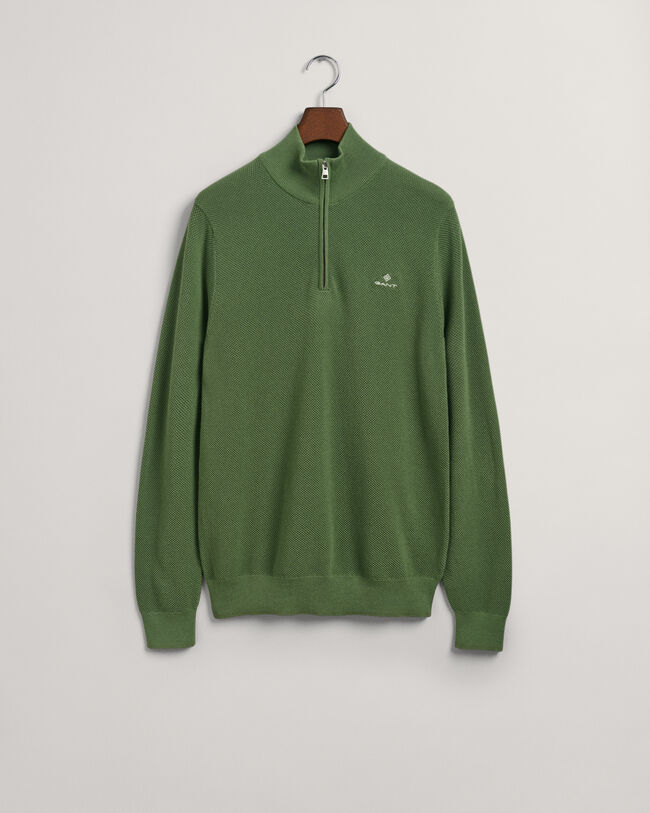 Sweatshirt com meio fecho de correr em algod&atilde;o piqu&eacute;