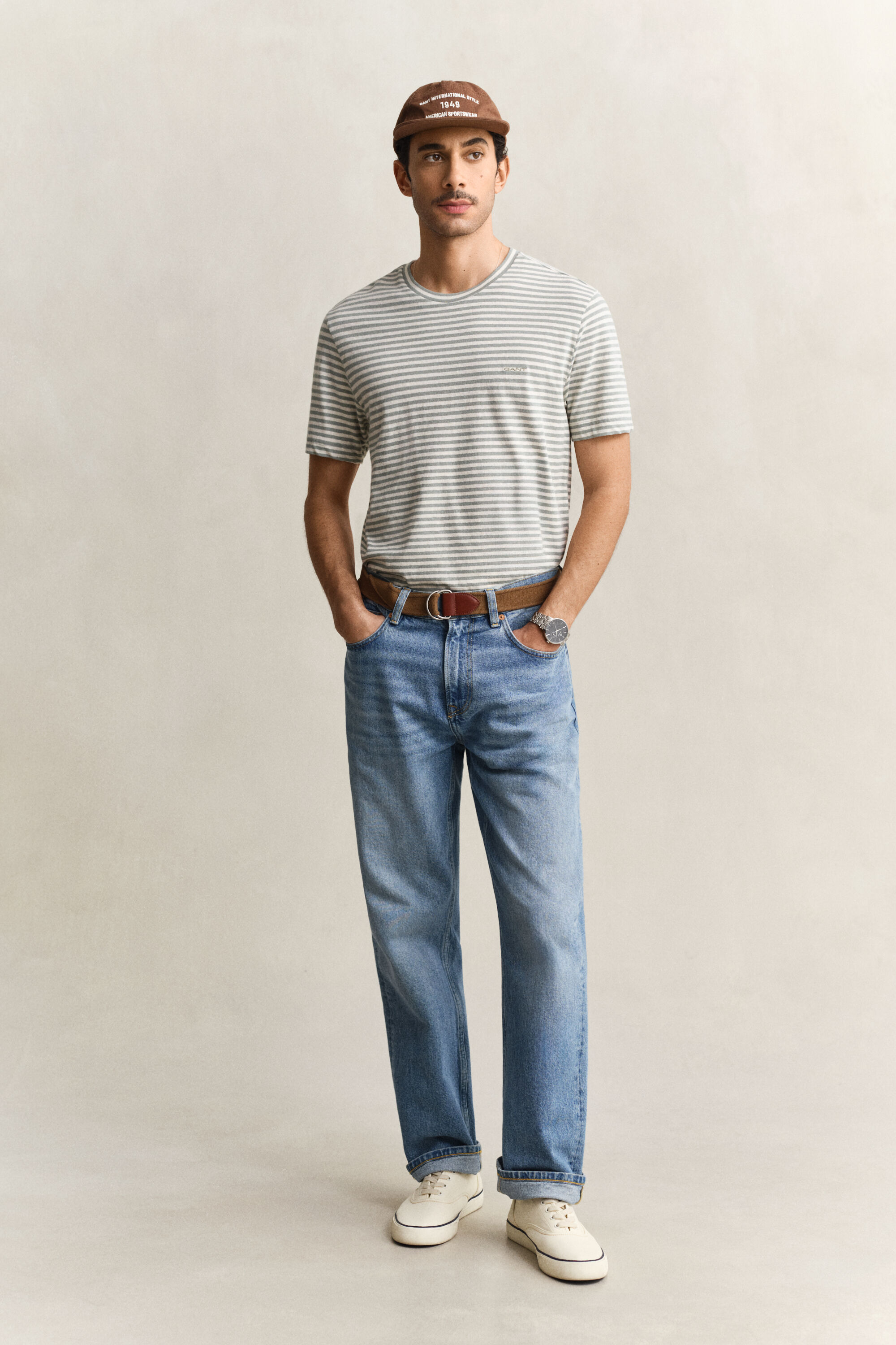 T-shirt em linho e algodão às riscas