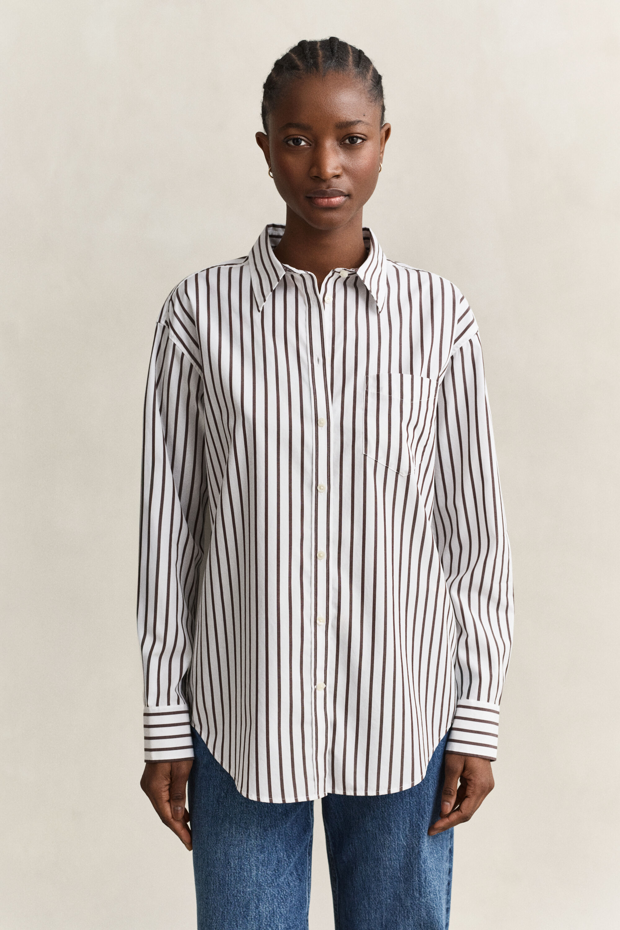 Camisa em popelina às riscas Classic relaxed fit