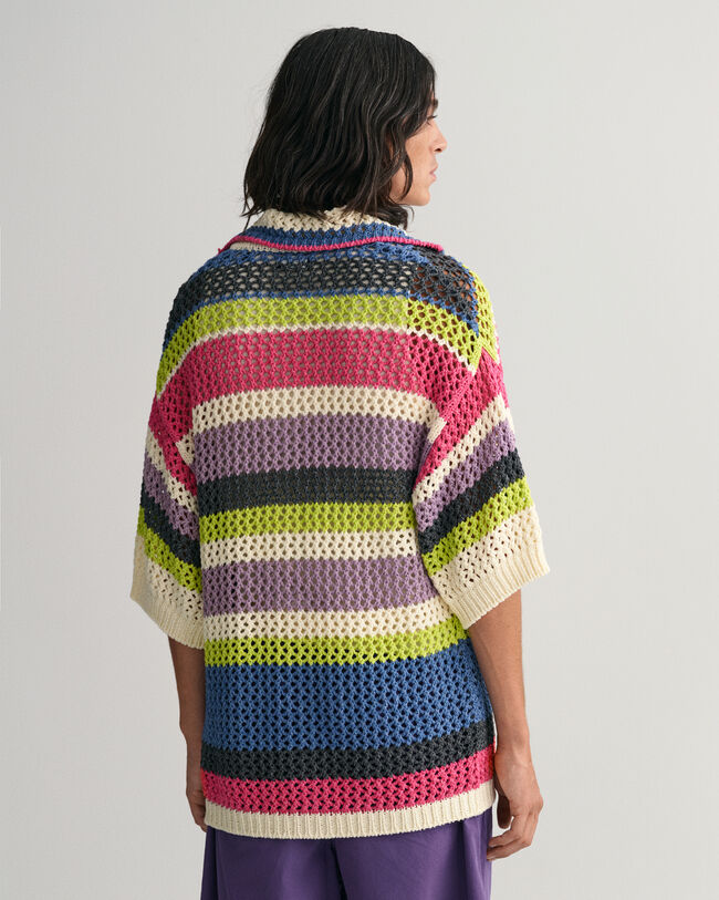 Pulover estilo polo com textura aberta