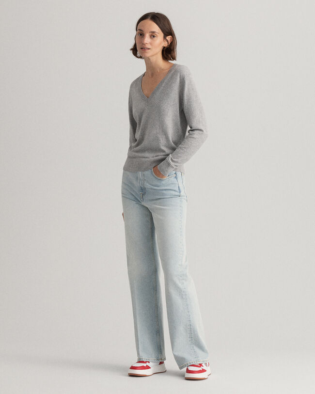 Sweatshirt com decote em V em algodão leve