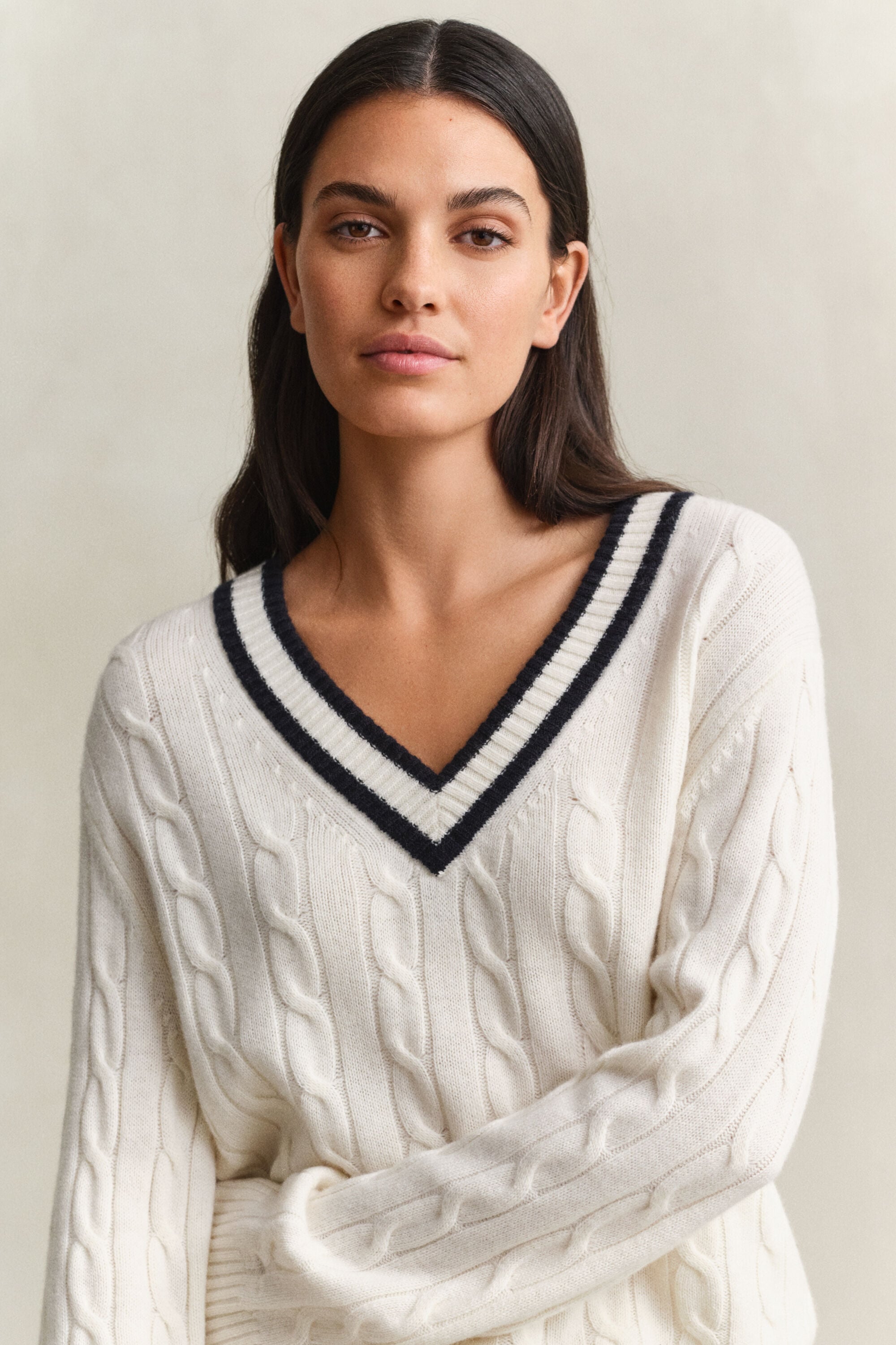 Camisola de malha entrançada em lã de merino