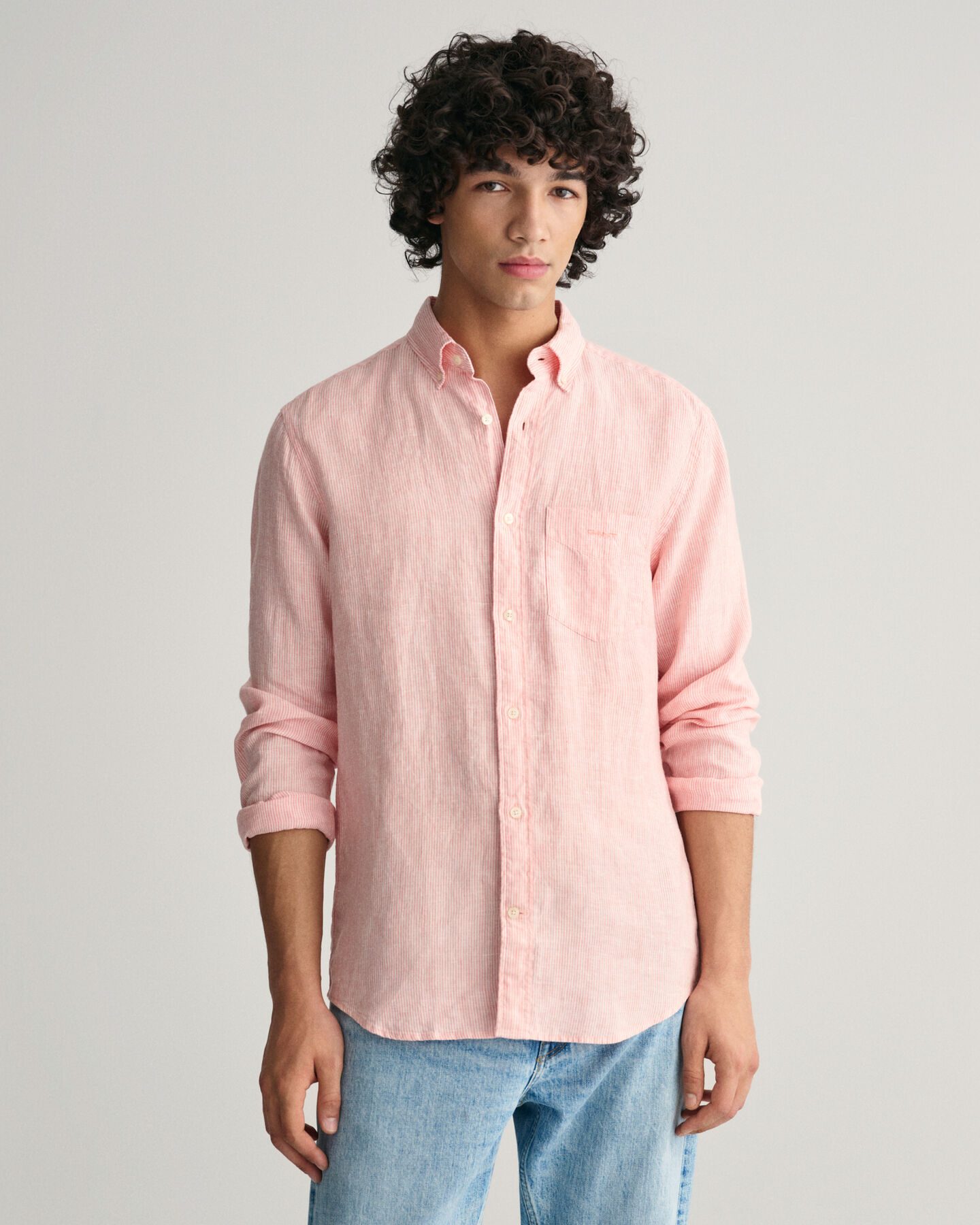Camisa de linho &agrave;s riscas regular fit