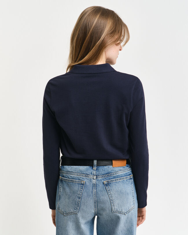 Polo de manga comprida em algodão piqué Shield