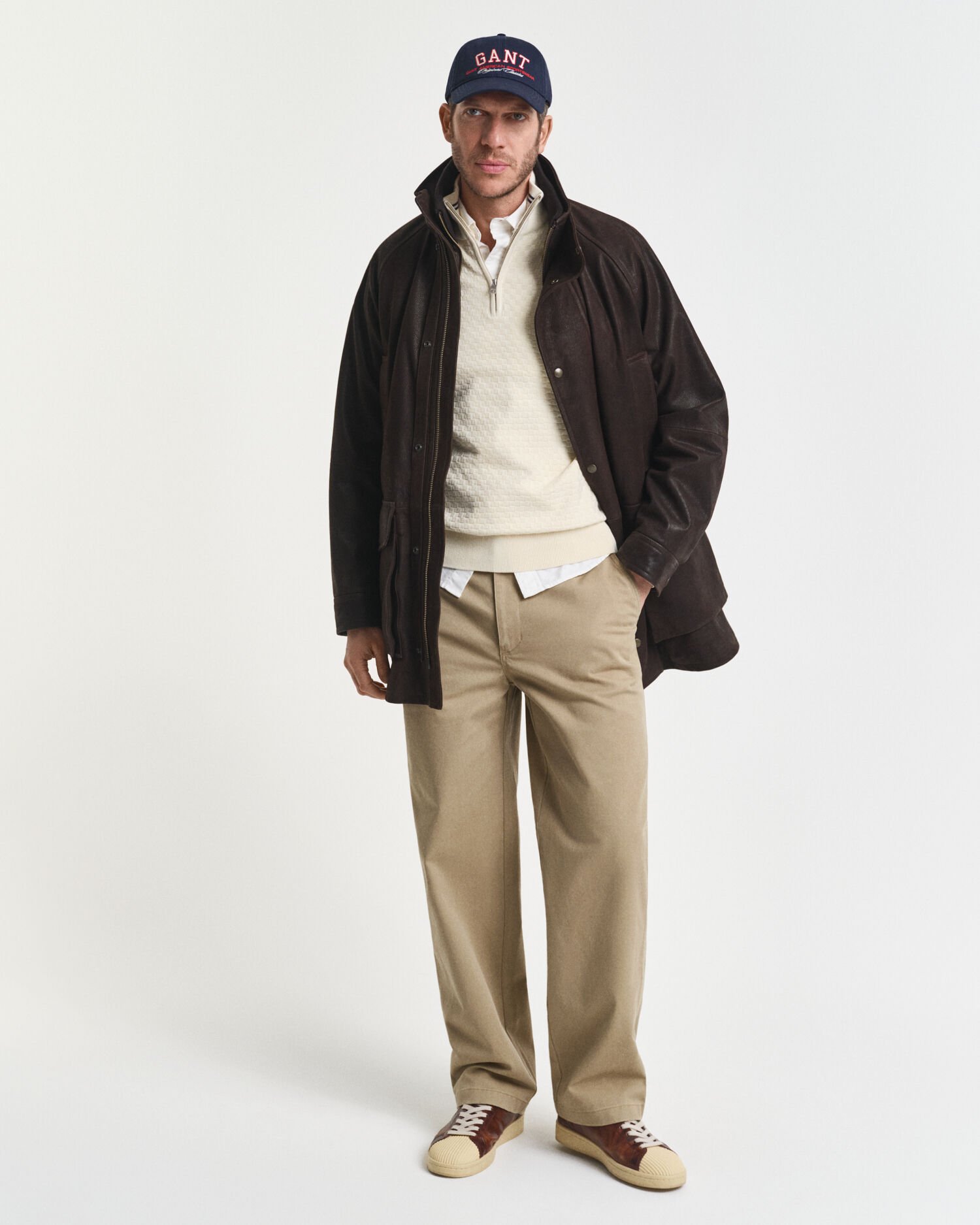 Camisola de malha com meio fecho de correr microtexturizada