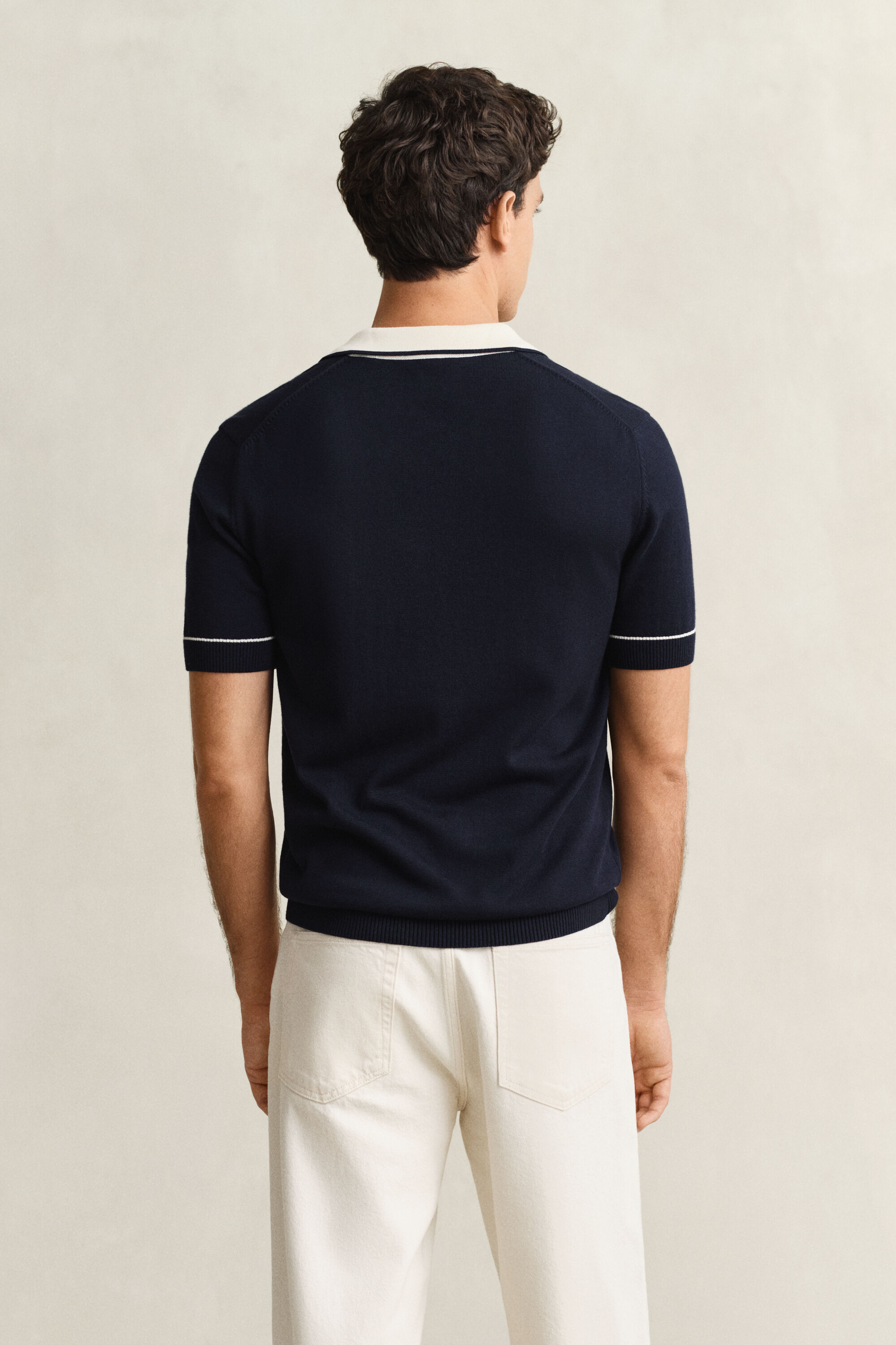 Camisola de malha estilo polo em tecido modal e algodão