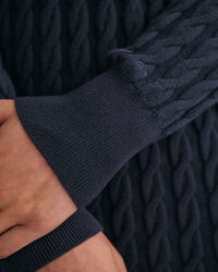 Vestido com decote redondo em malha entran&ccedil;ada de algod&atilde;o com elastano