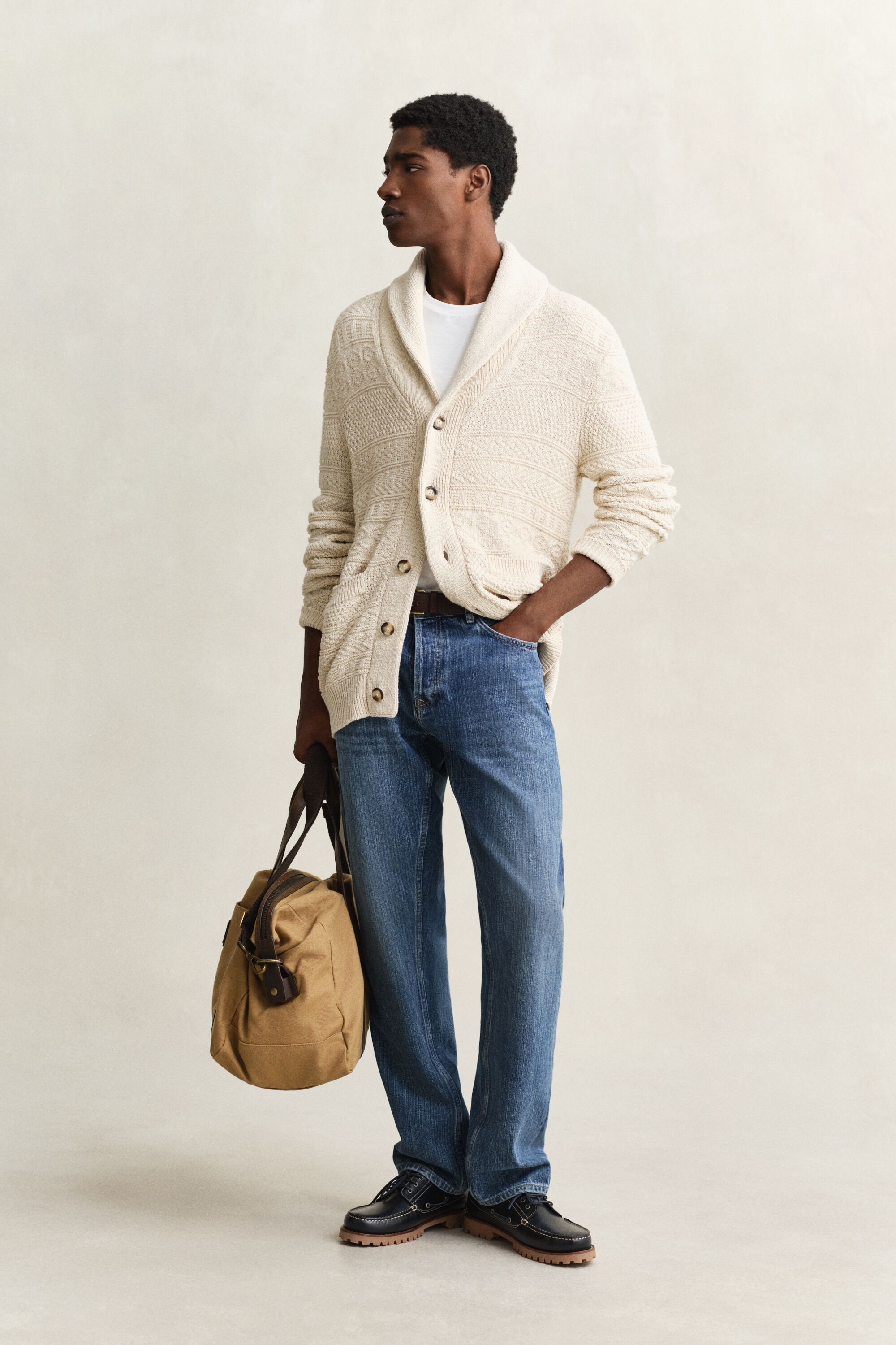 Casaco de malha em mistura de algodão Textured