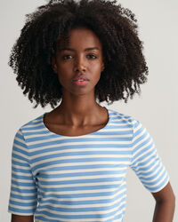 T-shirt de meia manga canelada &agrave;s riscas