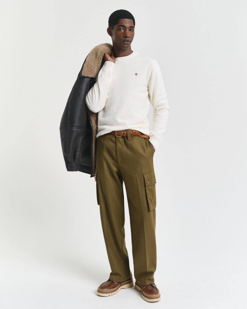 Camisola de malha com decote redondo em lã extrafina