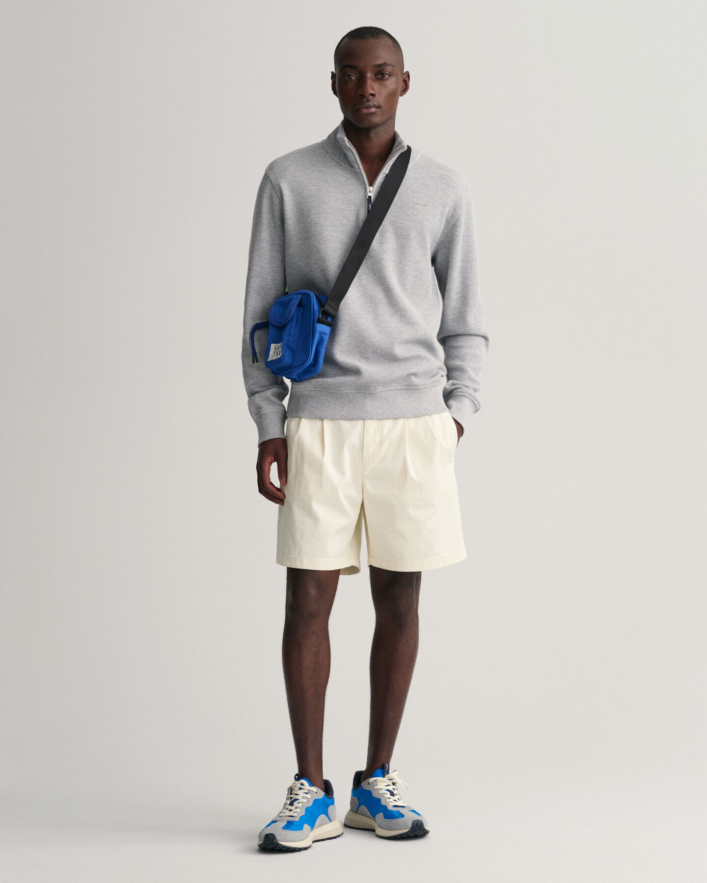 Sweatshirt com meio fecho Waffle Texture