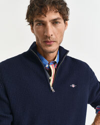 Camisola de malha com meio fecho em algodão texturizado