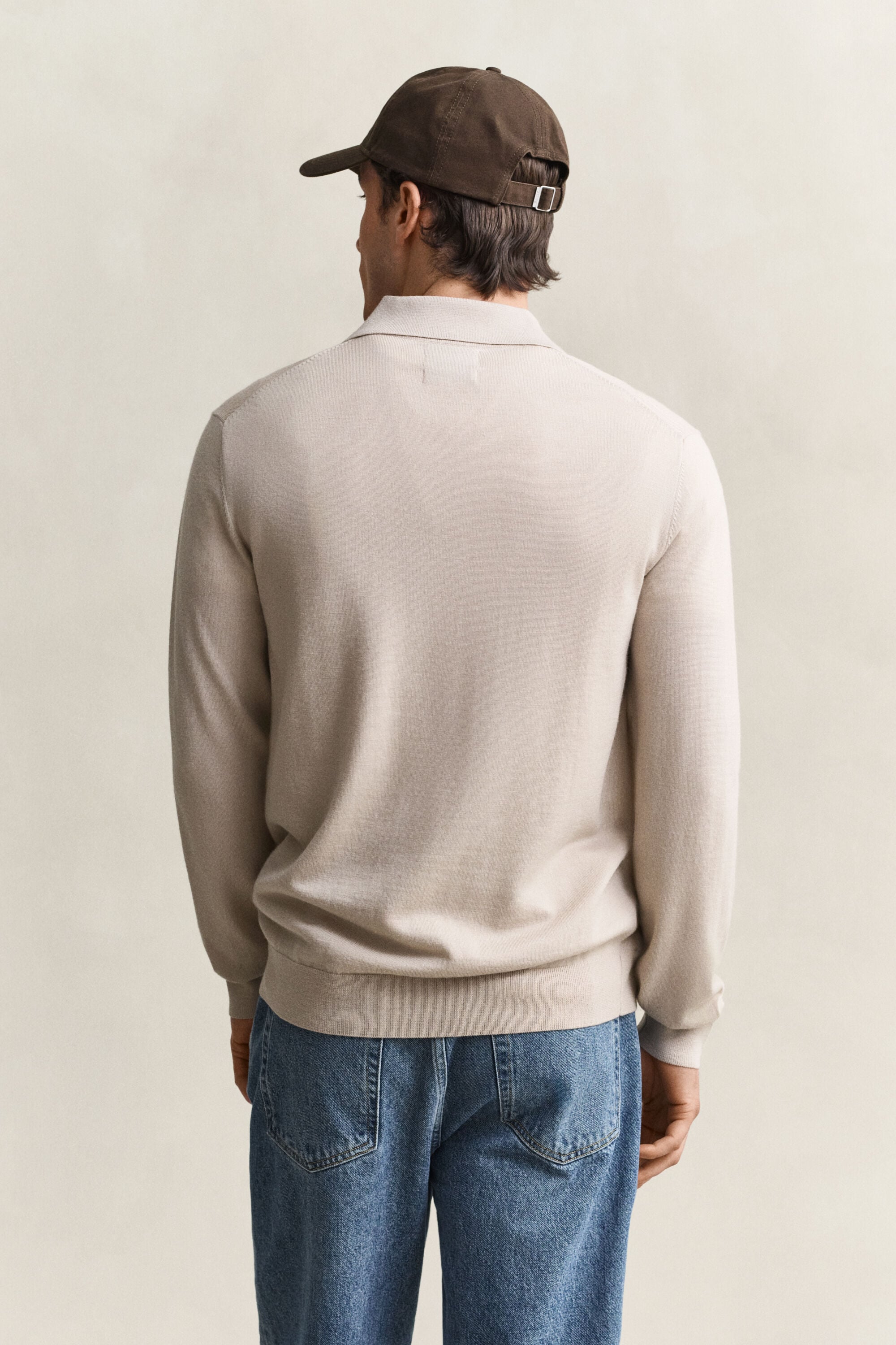 Camisola de malha estilo polo em lã de merino extrafina