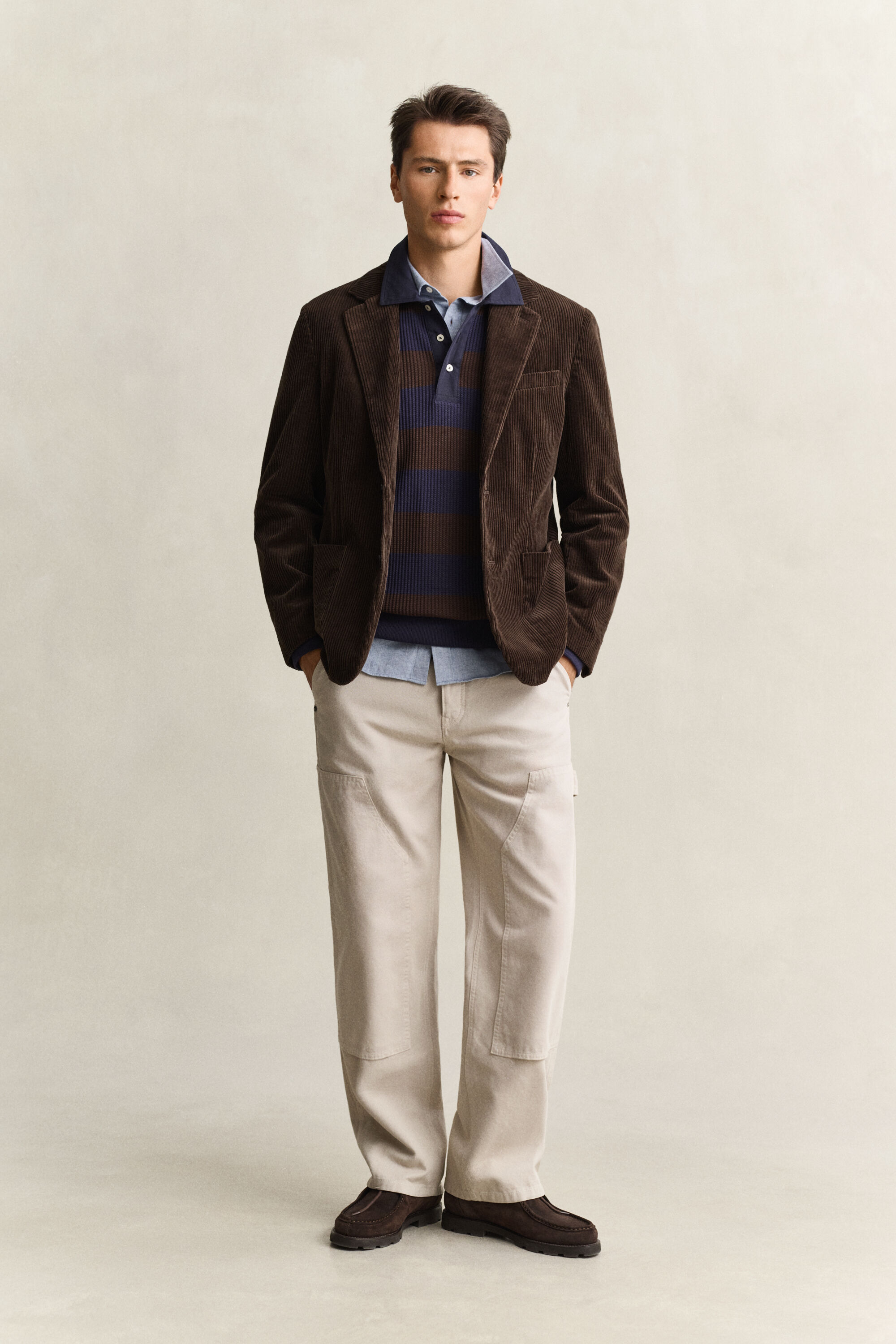 Polo com textura waffle às riscas