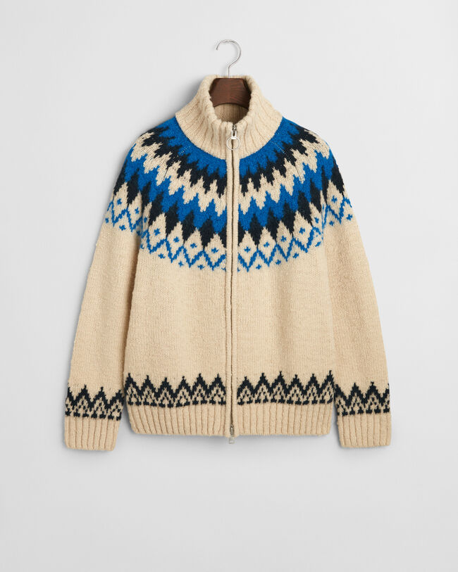 Casaco de malha com fecho de correr Jacquard