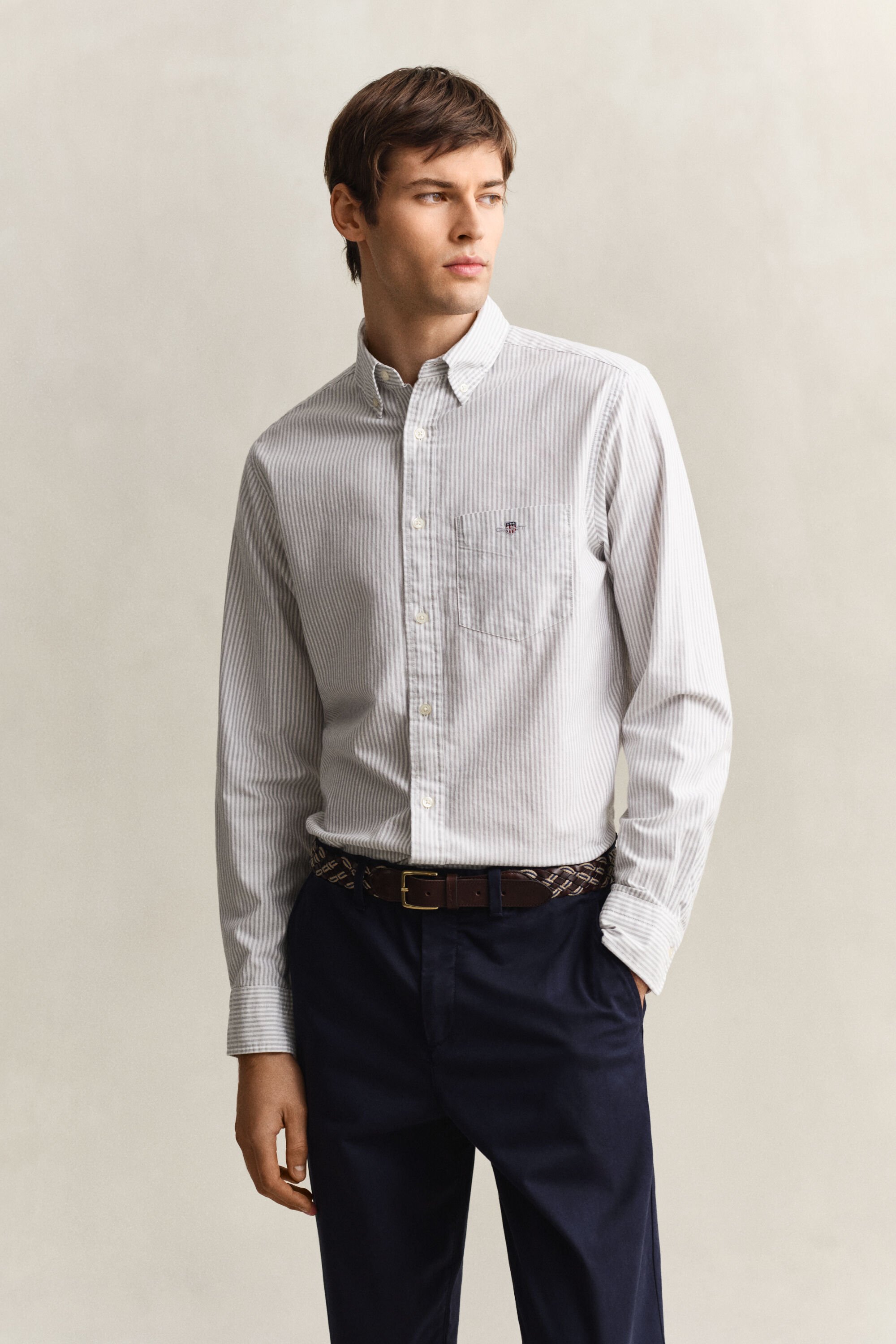 Camisa Oxford às riscas finas Classic