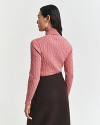 Camisola de gola alta em malha entrançada de algodão com elastano