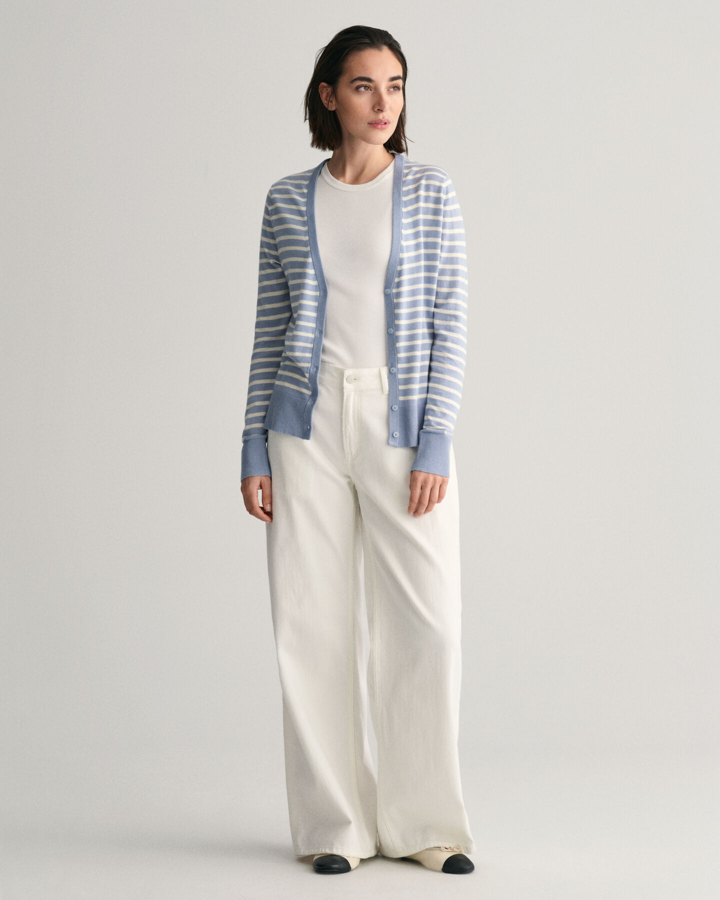 Casaco de malha fina &agrave;s riscas