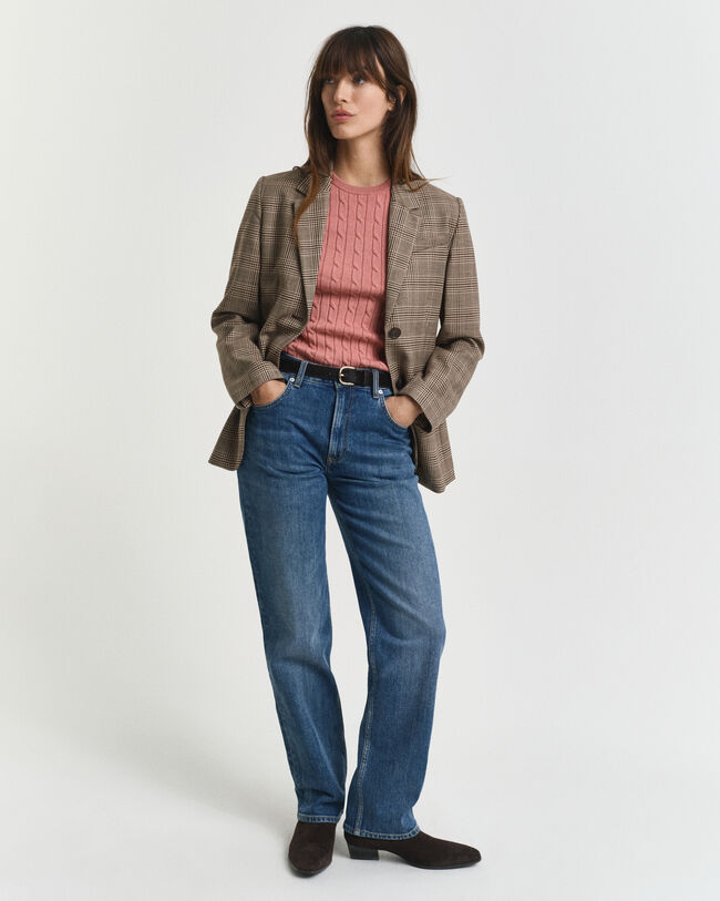 Camisola de malha entrançada em algodão com elastano