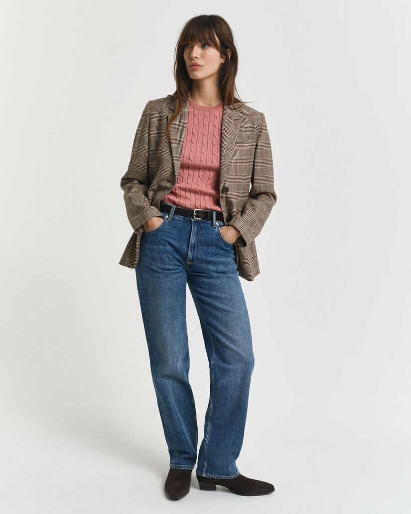 Camisola de malha entrançada em algodão com elastano