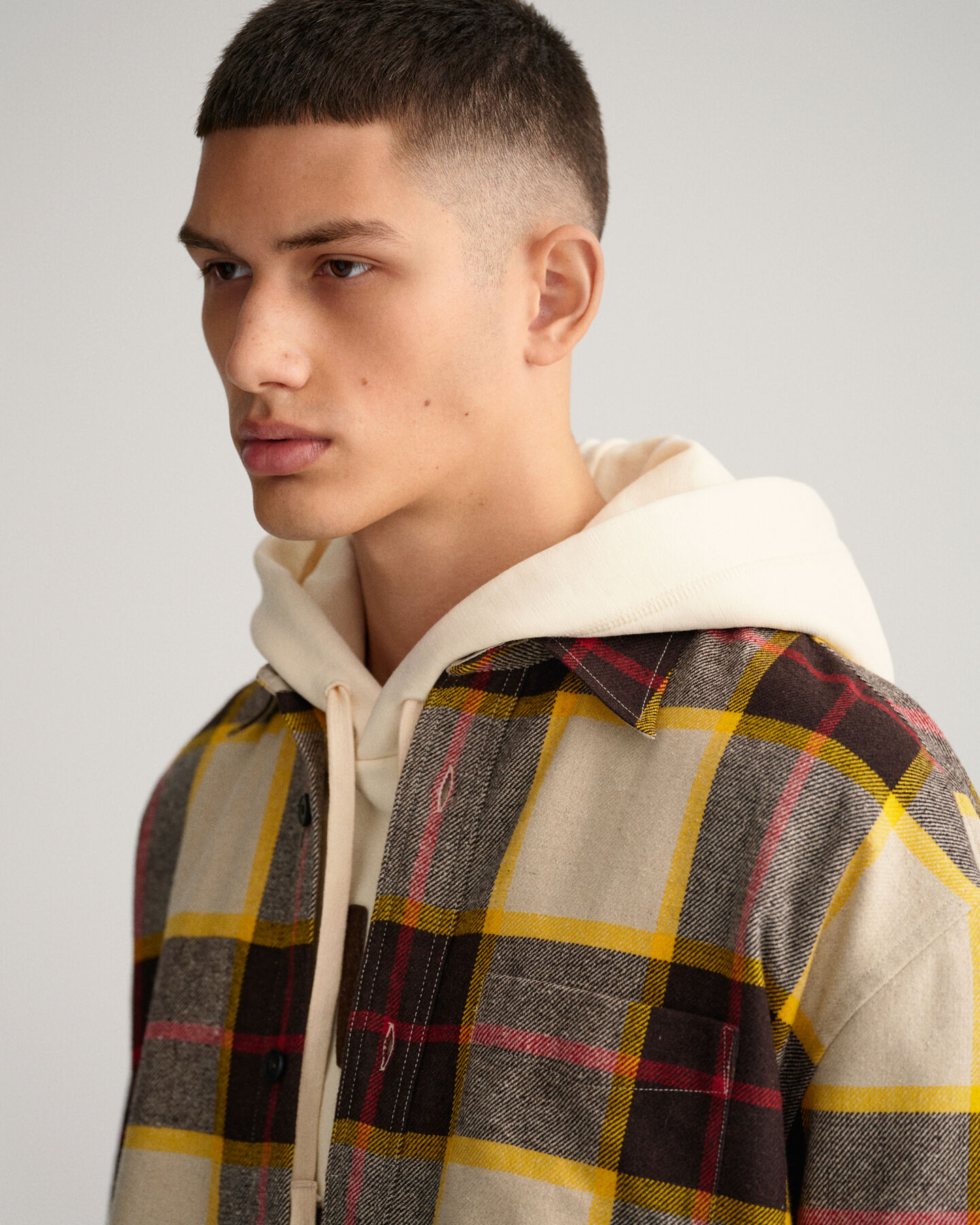 Sobrecamisa em lã com padrão de xadrez