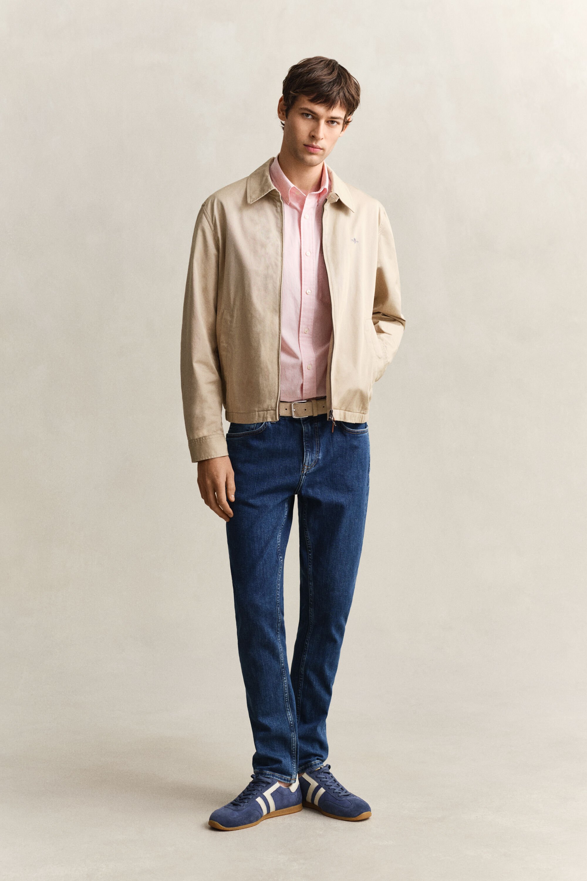 Camisa em popelina às riscas finas Classic