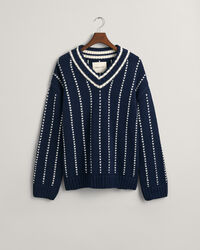 Sweatshirt com decote em V Collegiate Pinstripe