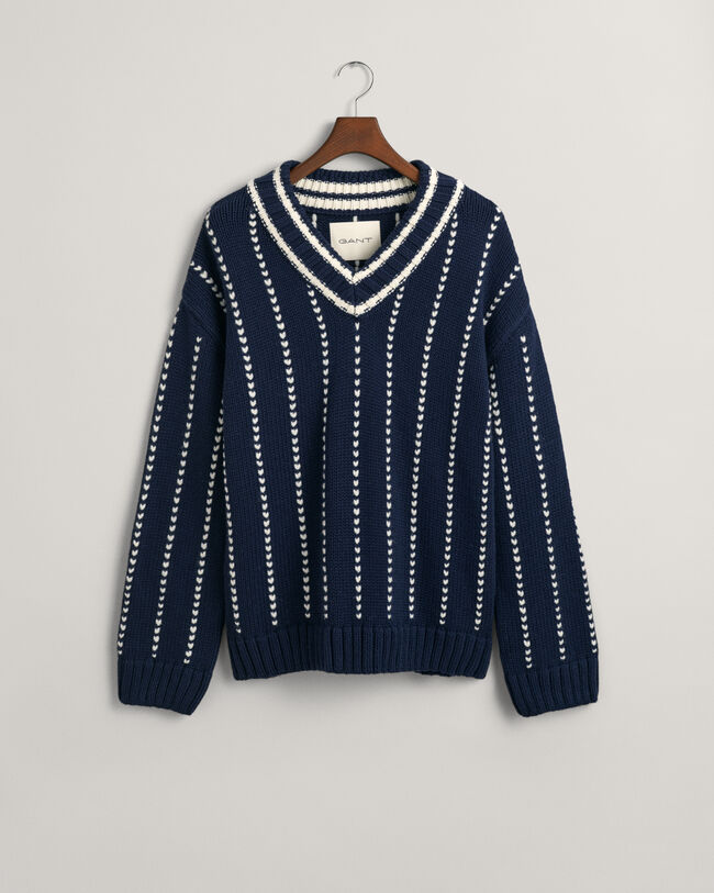 Sweatshirt com decote em V Collegiate Pinstripe