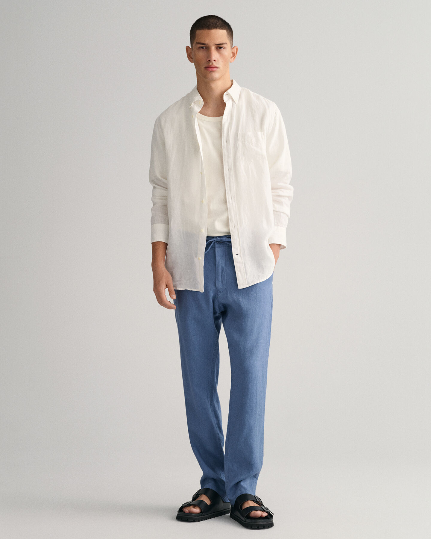 Calças de linho com cordão relaxed fit