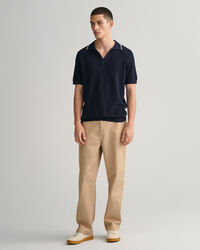 Pulover em algodão com textura e colarinho de polo aberto