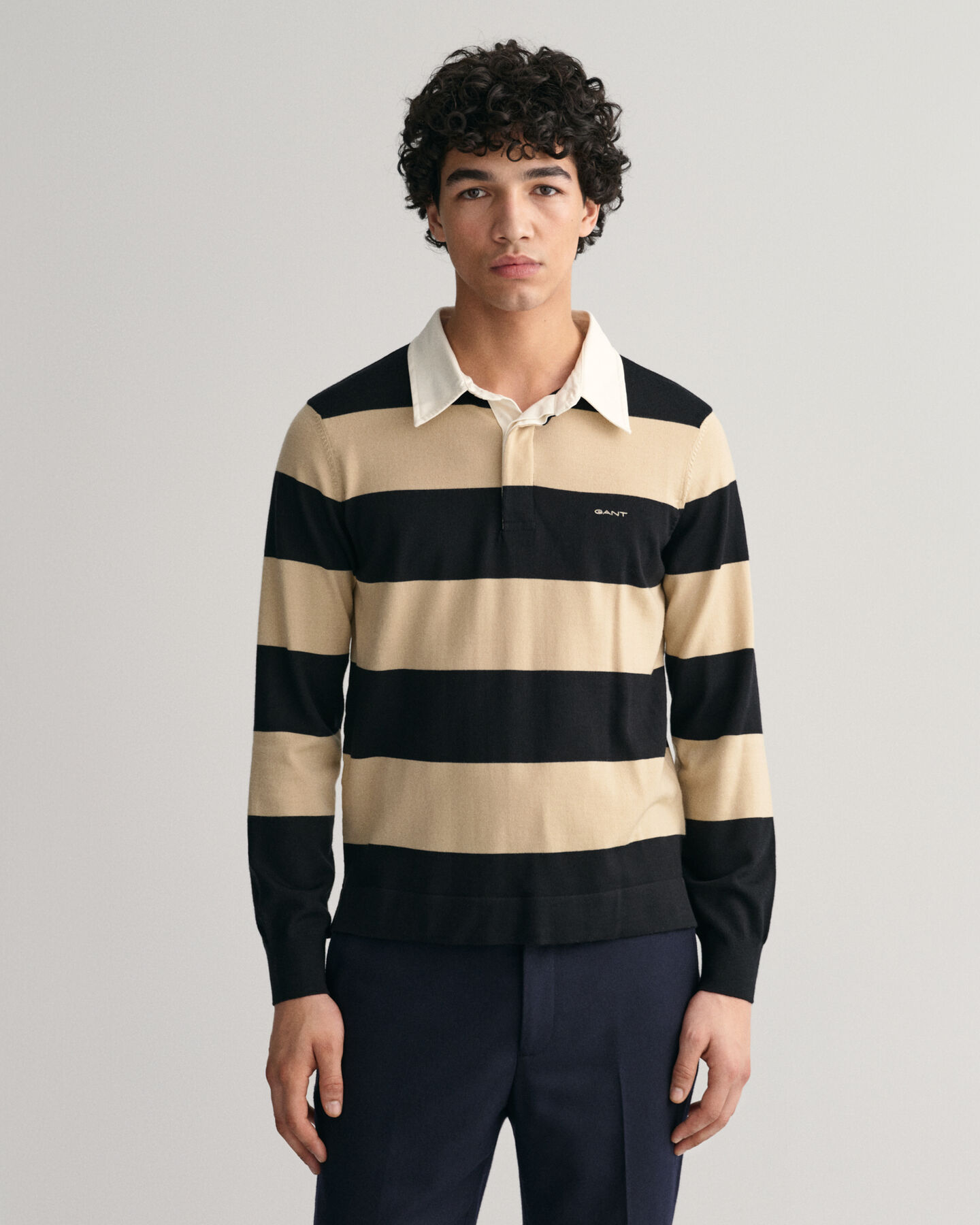 Rugger em l&atilde; de merino &agrave;s riscas