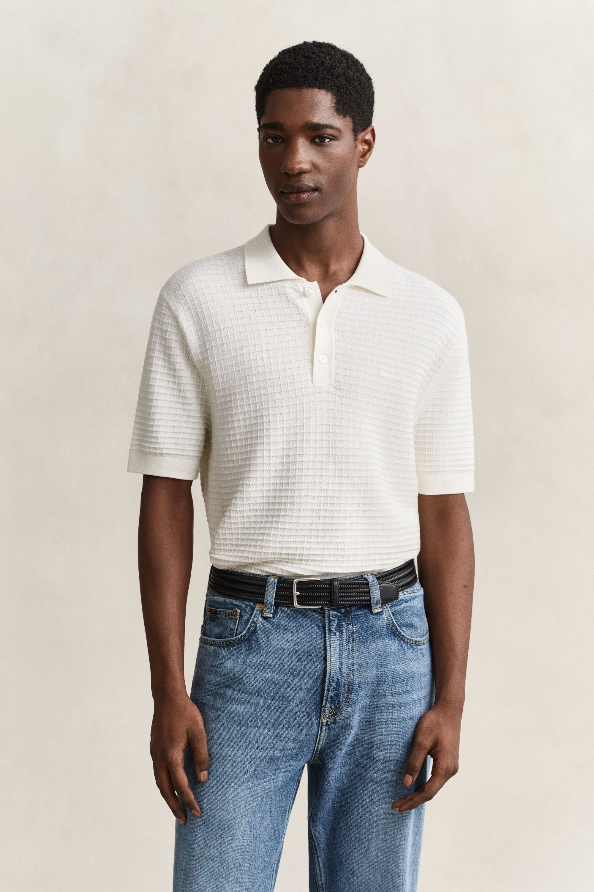 Camisola de malha texturizada tipo polo