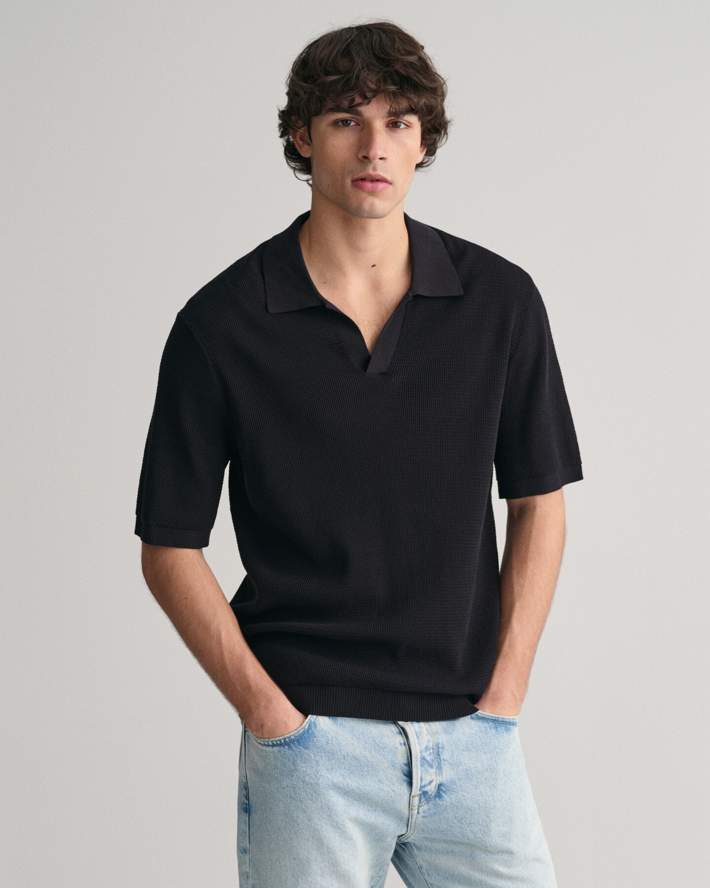 Camisola de malha aberta estilo polo