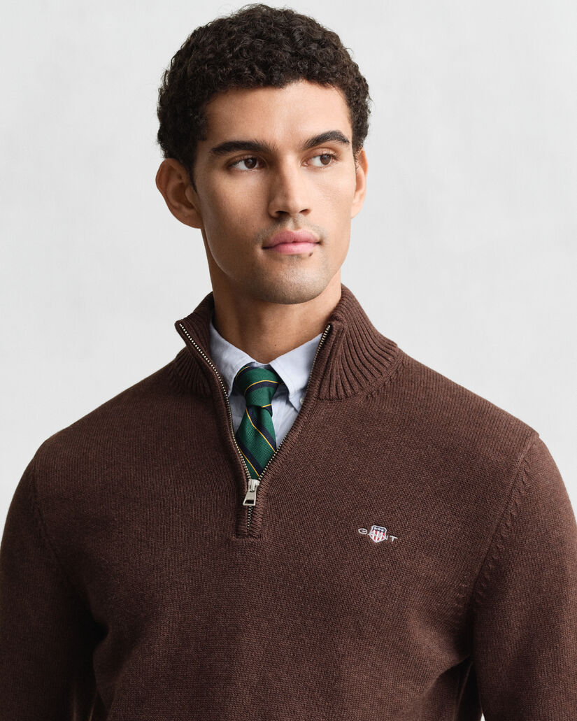 Camisola de malha em algodão com meio fecho Casual