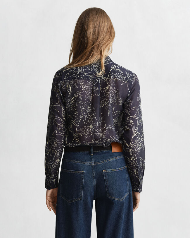 Camisa em seda e algodão com estampado Floral corte normal