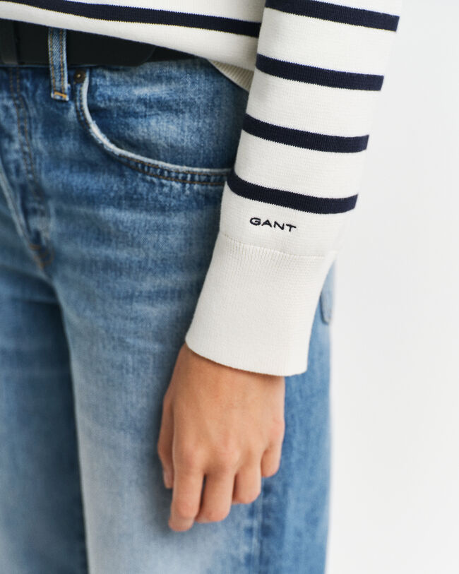 Camisola de malha com decote redondo em algodão às riscas