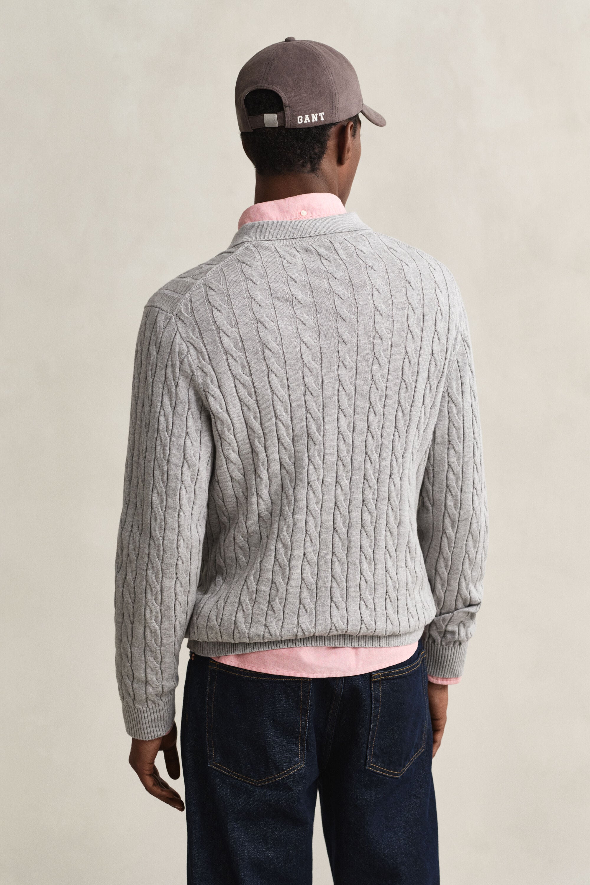 Camisola de malha tipo polo em malha entrançada de algodão
