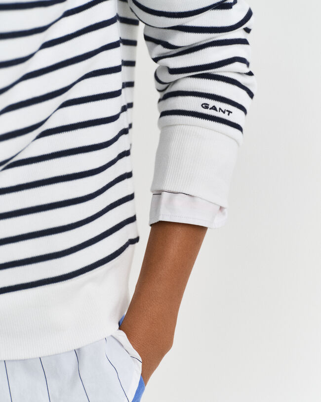 Sweatshirt canelada com meio fecho de correr às riscas de marinheiro