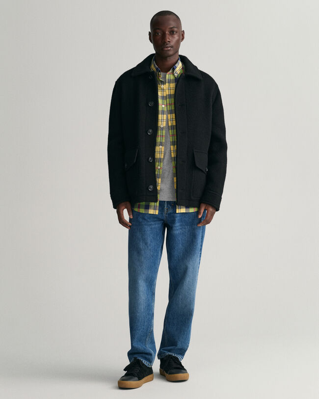 Camisa em popelina com padr&atilde;o axadrezado grande regular fit