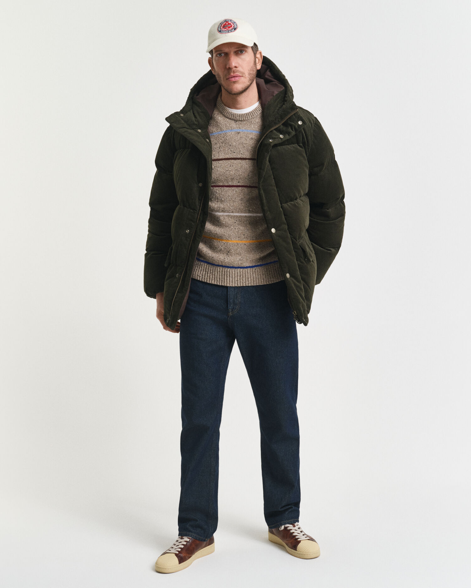 Camisola de malha Nepps com decote redondo em mistura de lã às riscas